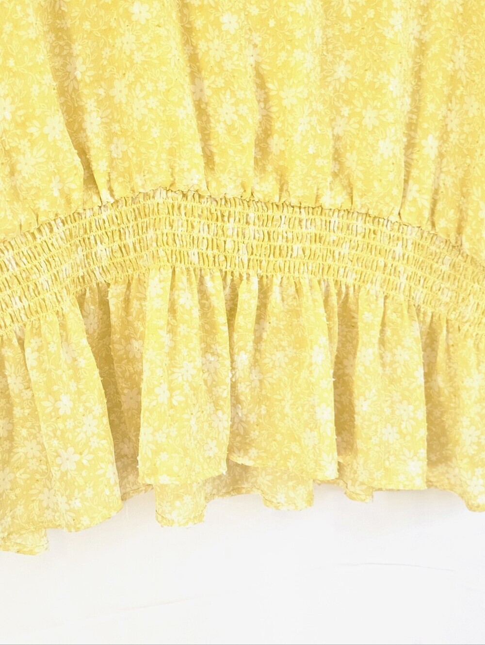 ​Carolina Belle Yellow Floral Smocked Waist Blouse XL Gold Lurex Boho - Picture 3 of 10
